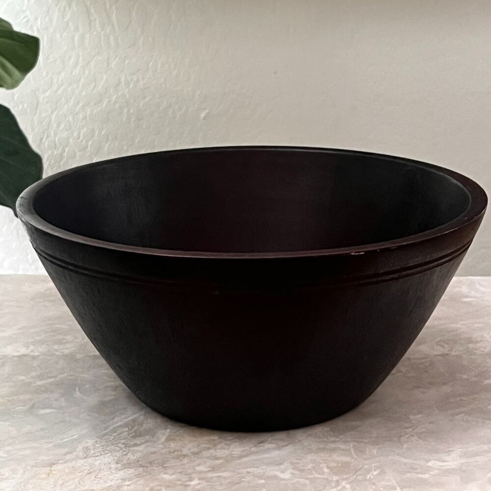 Vintage Clay Art Dark Wood Salad Bowl 15.5" Smooth Finish MCM Modern
